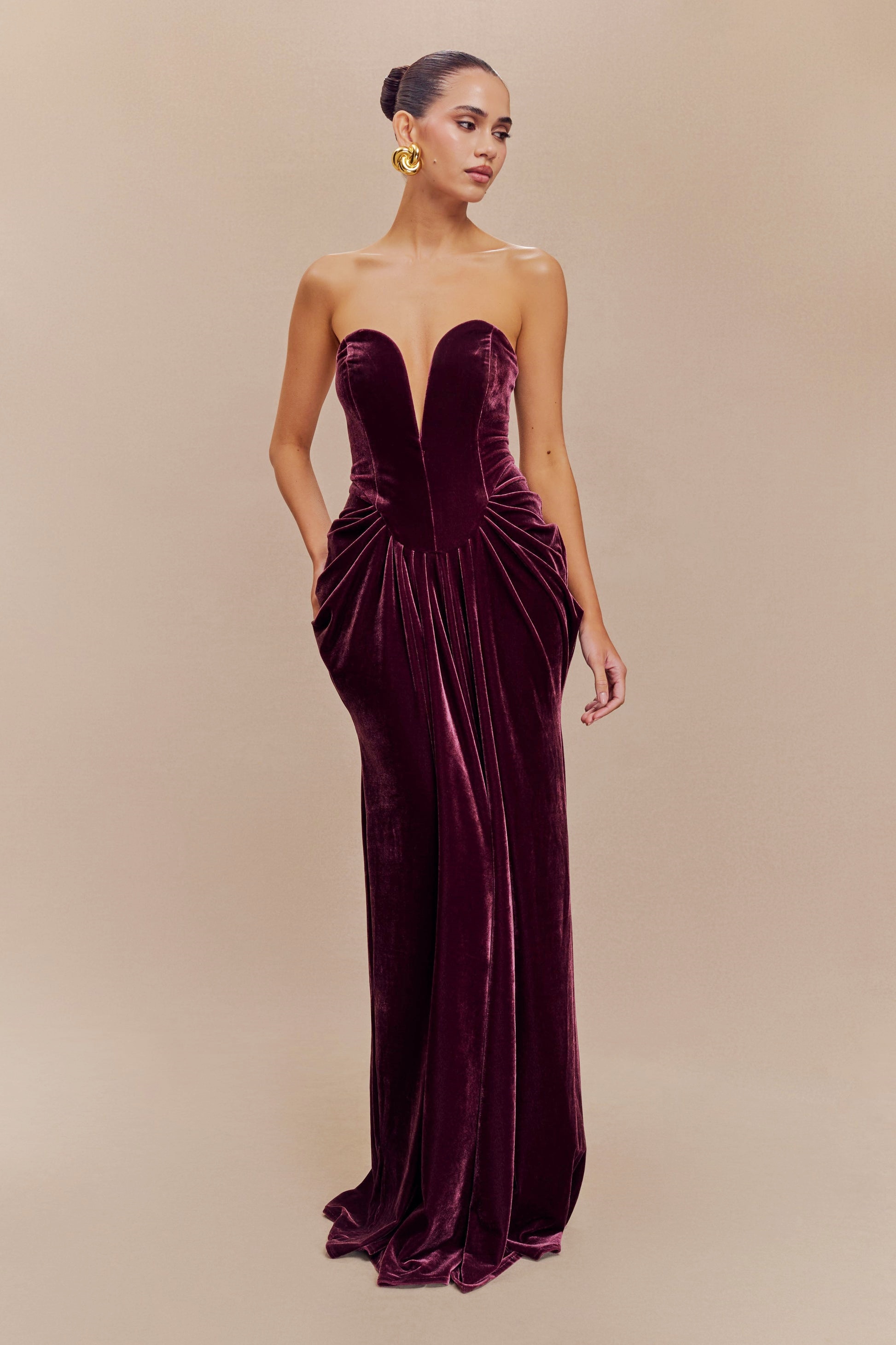 Dorothy Velvet Heart Corset Pleated Tube Maxi Dress