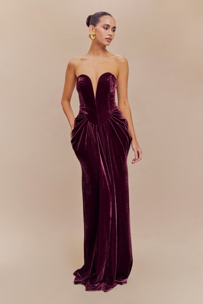 Dorothy Velvet Heart Corset Pleated Tube Maxi Dress