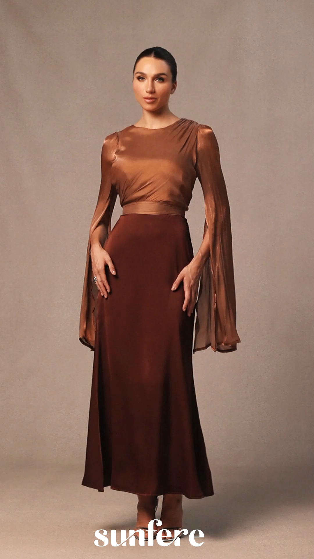 Marcia Long Sleeve Ruched Organza Maxi Dress