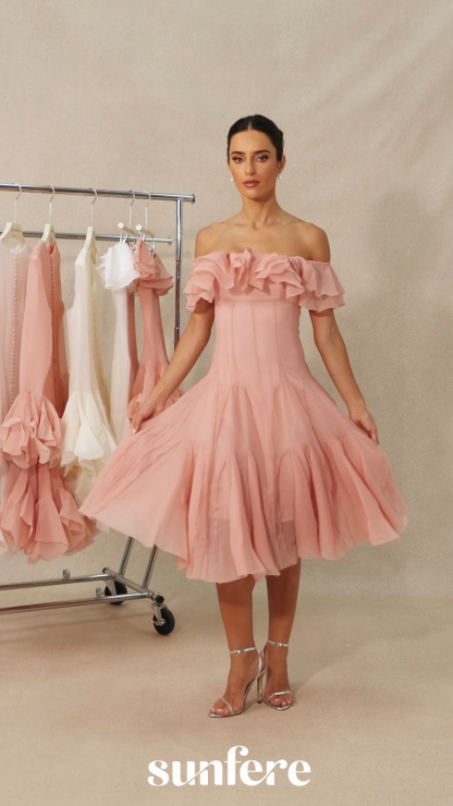 Vita Off Shoulder Ruffle Midi Dress