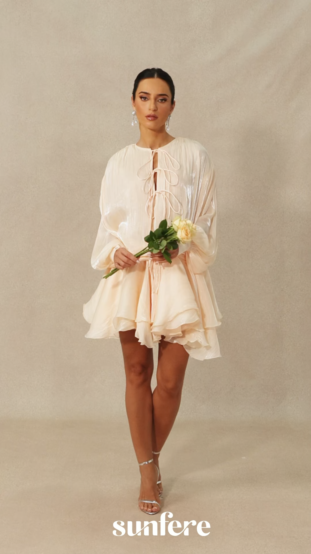 Next Love Apricot Lace Up Ruffle Hem Mini Dress