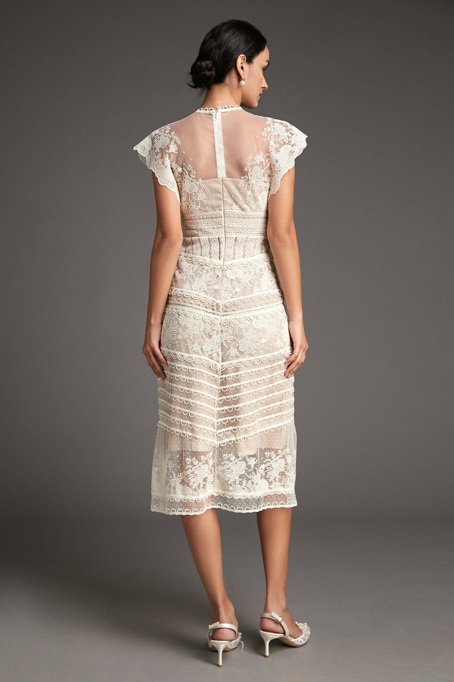 Lydia Flower Embroidered Mesh Midi Dress-Sunfere