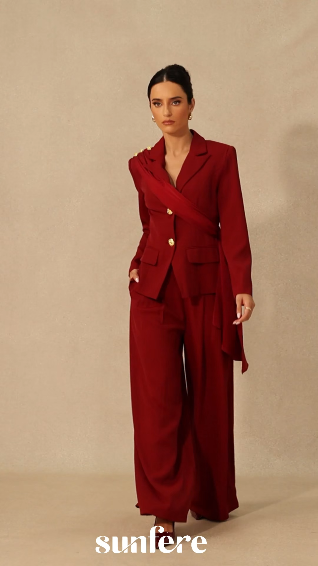 Seasoned Chicness Burgundy Blazer & Wide-Leg Pants Set