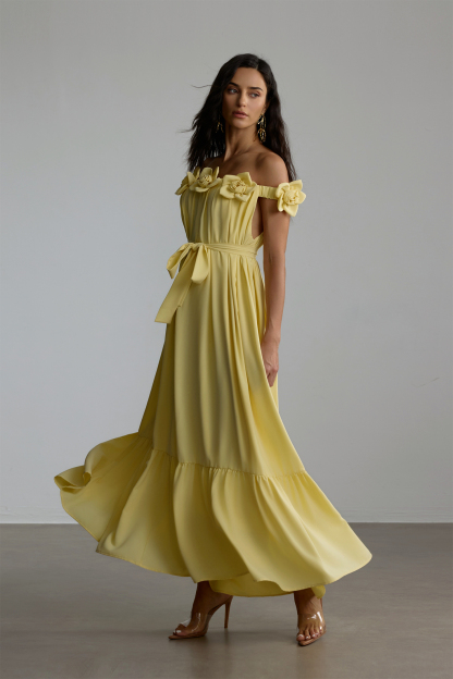 Louisa Floral Applique Off Shoulder Maxi Dress