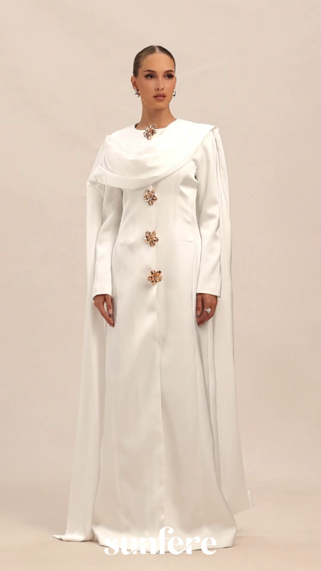 Forever Beloved White Cape Shoulder Floral Button Maxi Dress