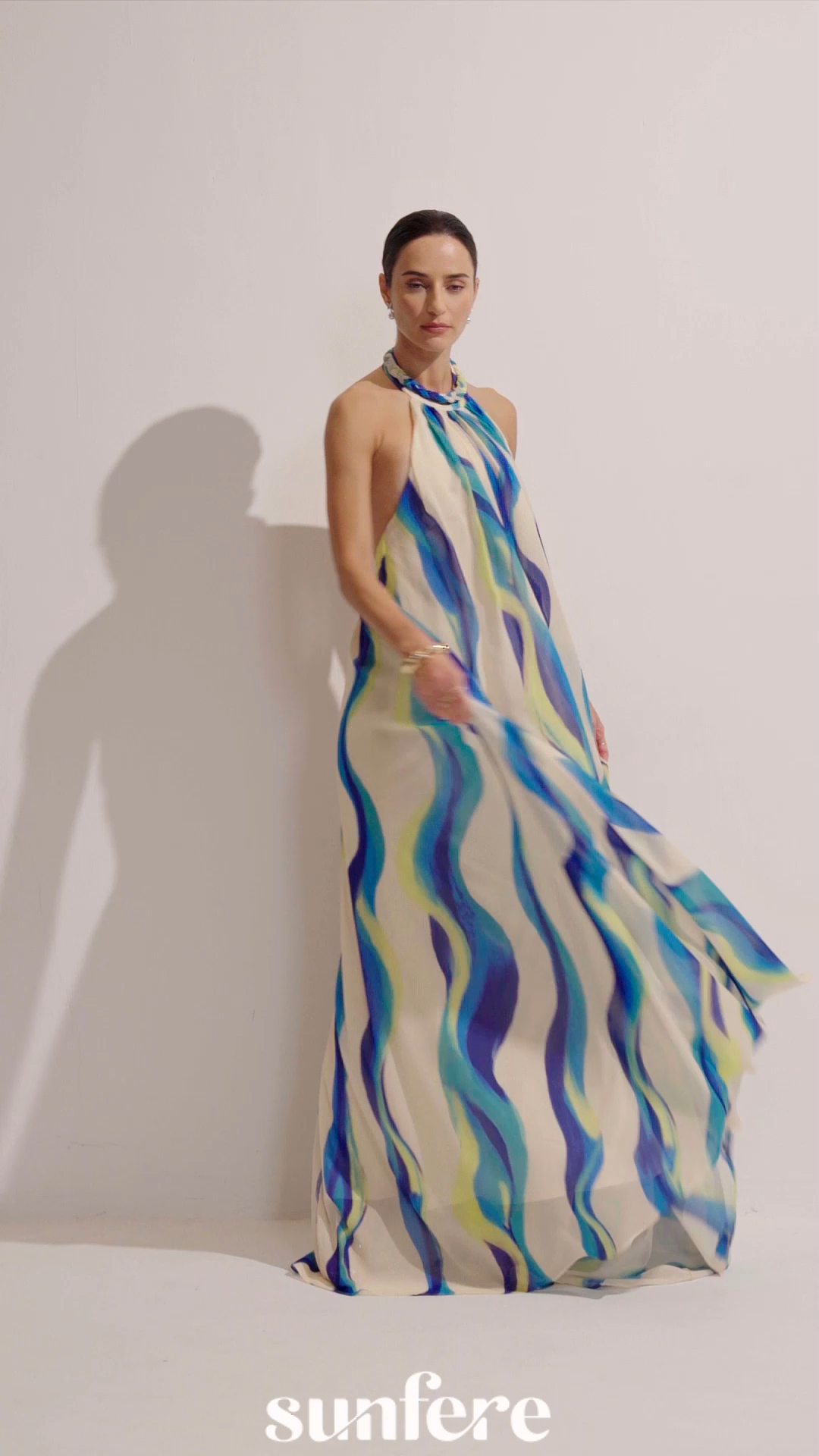 Sylvia Halter Neck Abstract Print Maxi Dress