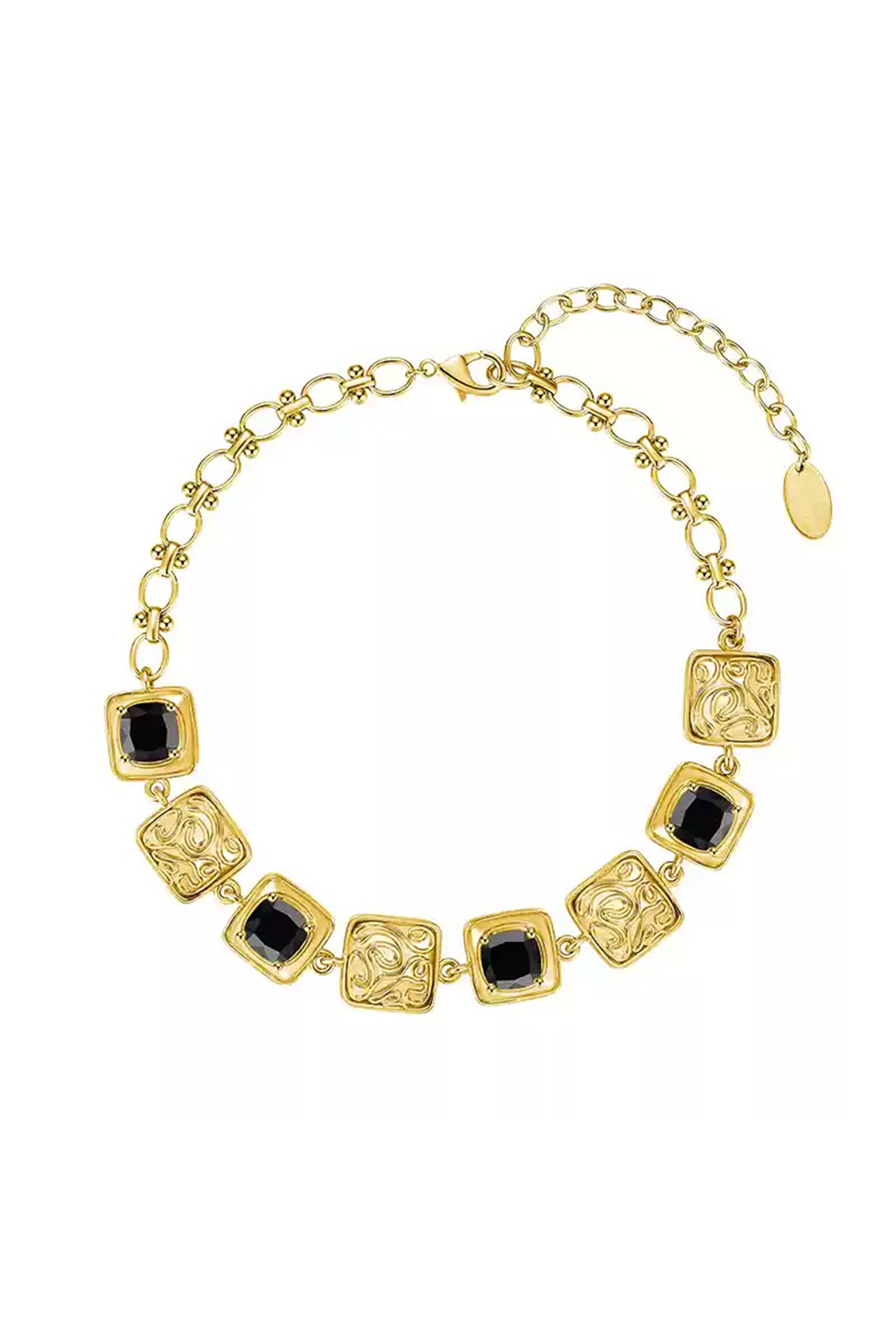 Vintage Pattern Black Stone Necklace