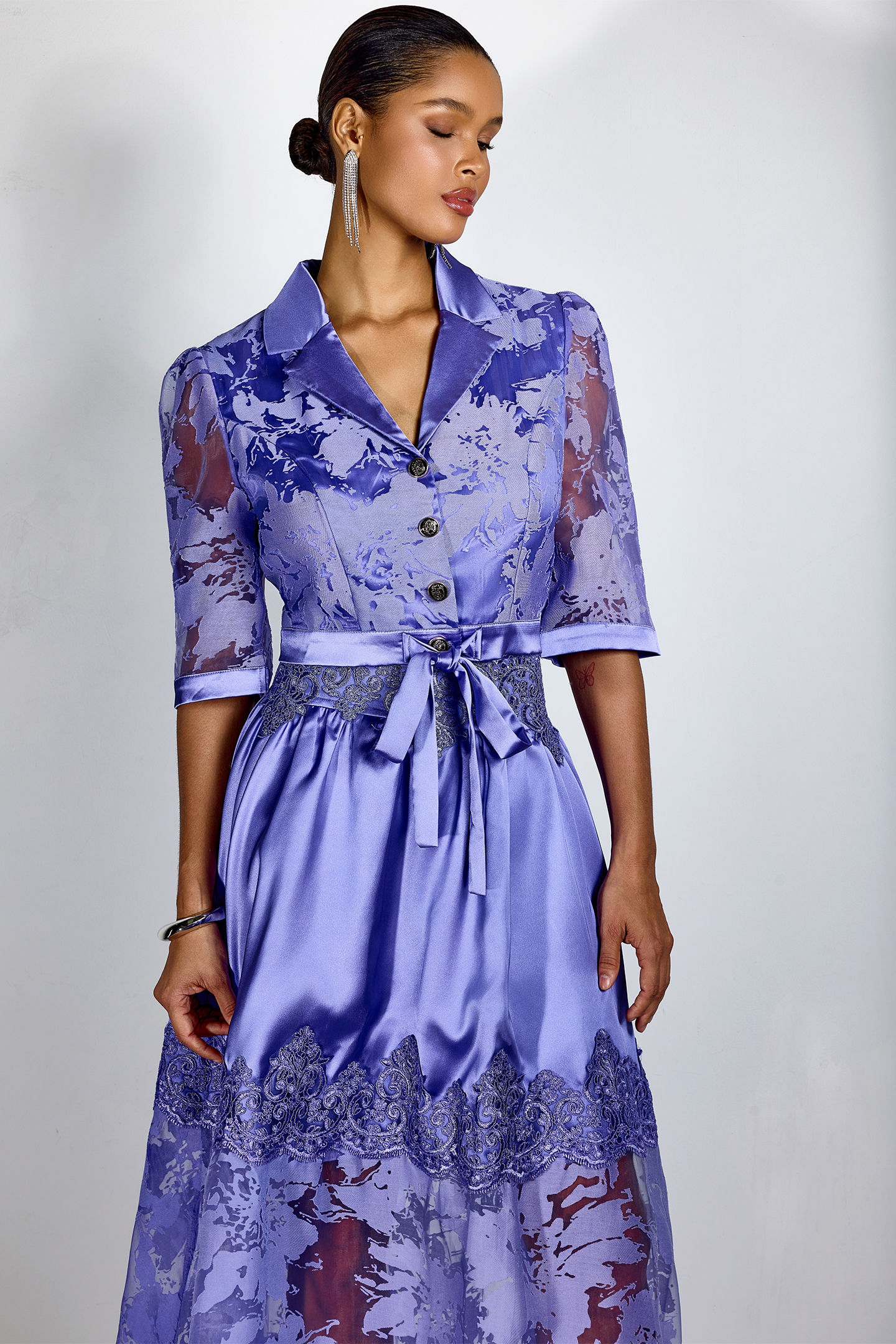 Agnes Floral Lace Lapel Collar Blouse & Skirt Set