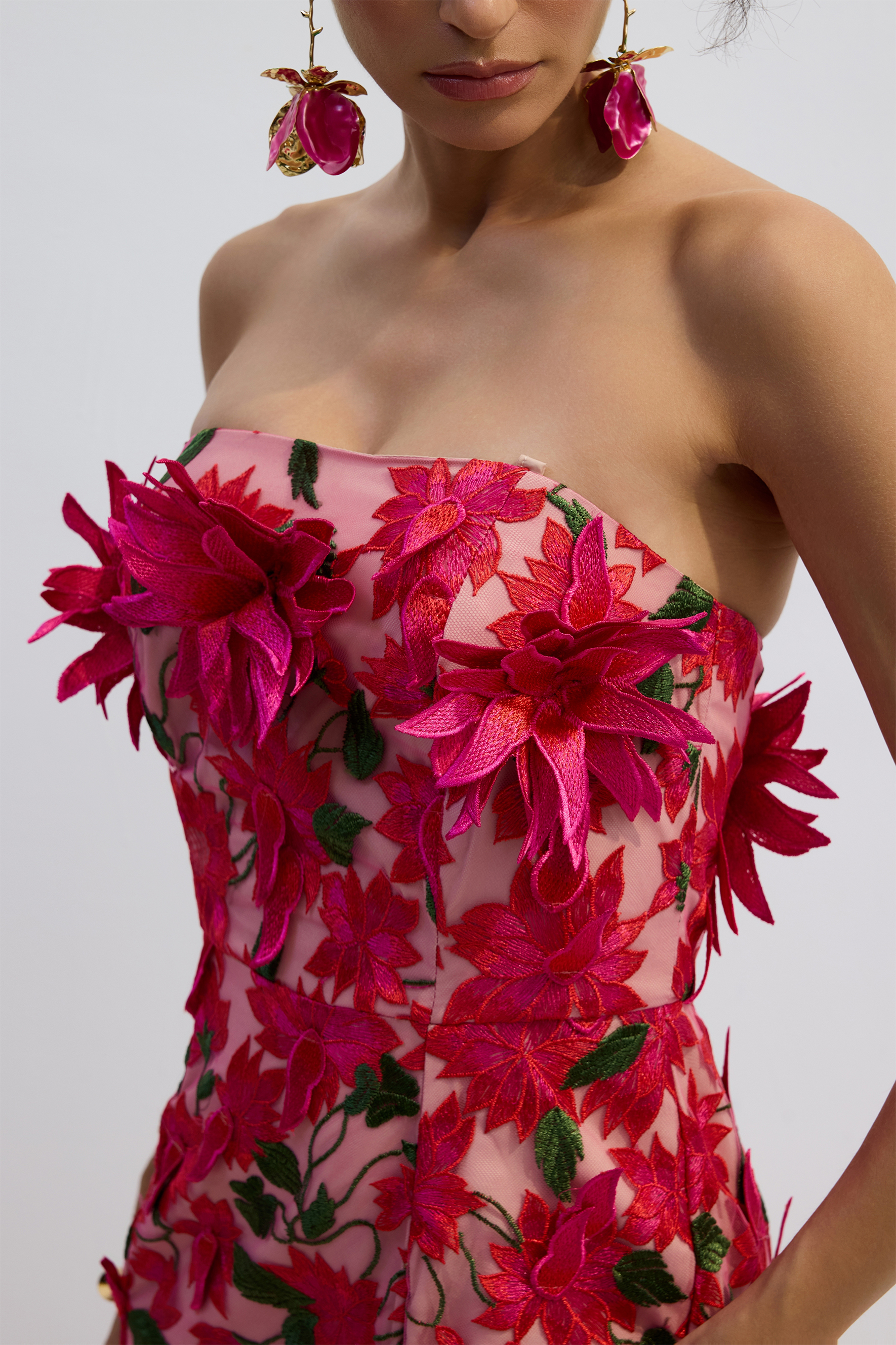 Gloria Floral Embroidery Strapless Maxi Dress