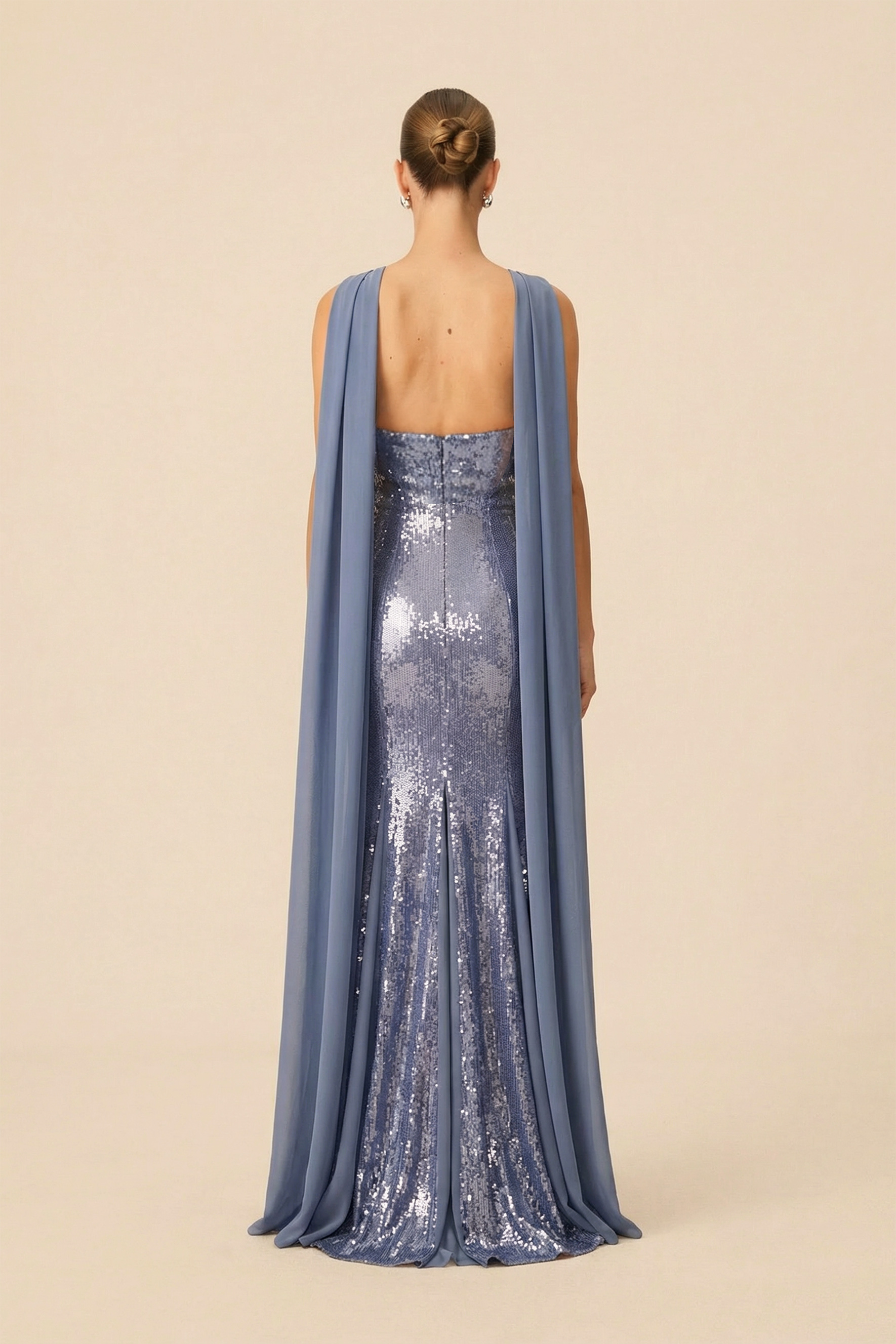 Glimmer Game Blue Sequin Strapless Dress With Chiffon Scarf
