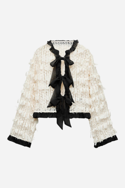 Tie Front Fringed Cardigan
