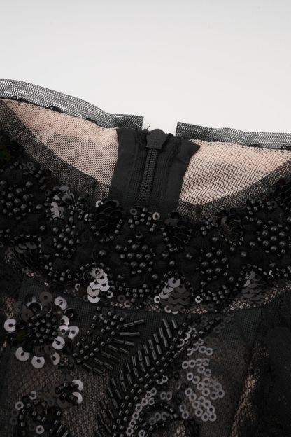 Midnight Allure Black Lace Sleeve Ruffled Maxi Dress