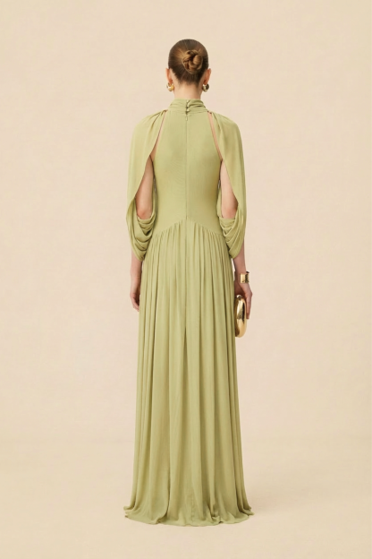 Twilight Whispers Green Draped Cape Sleeve Knit Maxi Dress