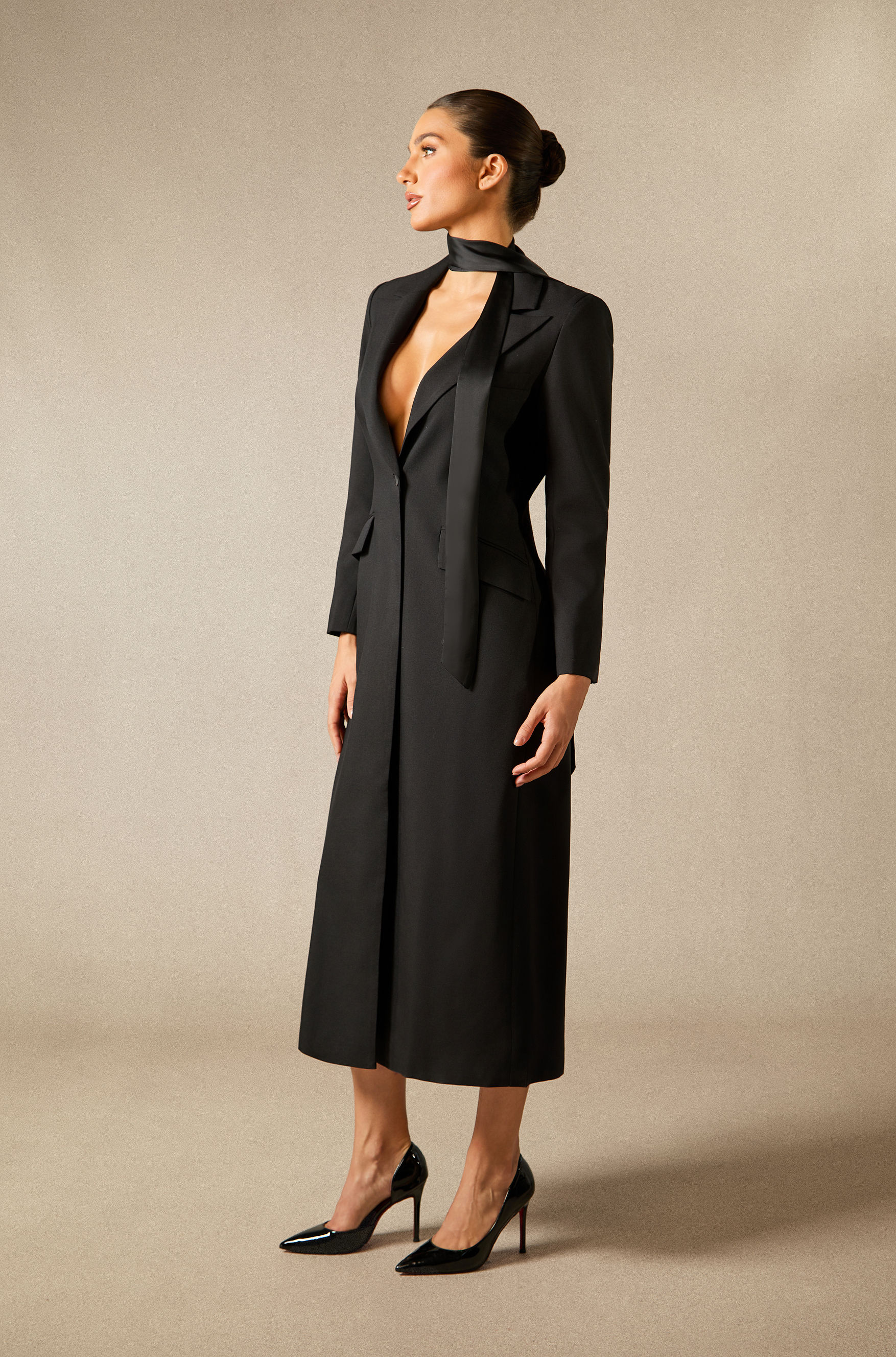 Esther Deep V Neck Single Breasted Long Coat