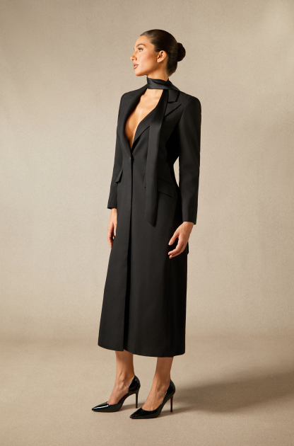 Esther Deep V Neck Single Breasted Long Coat