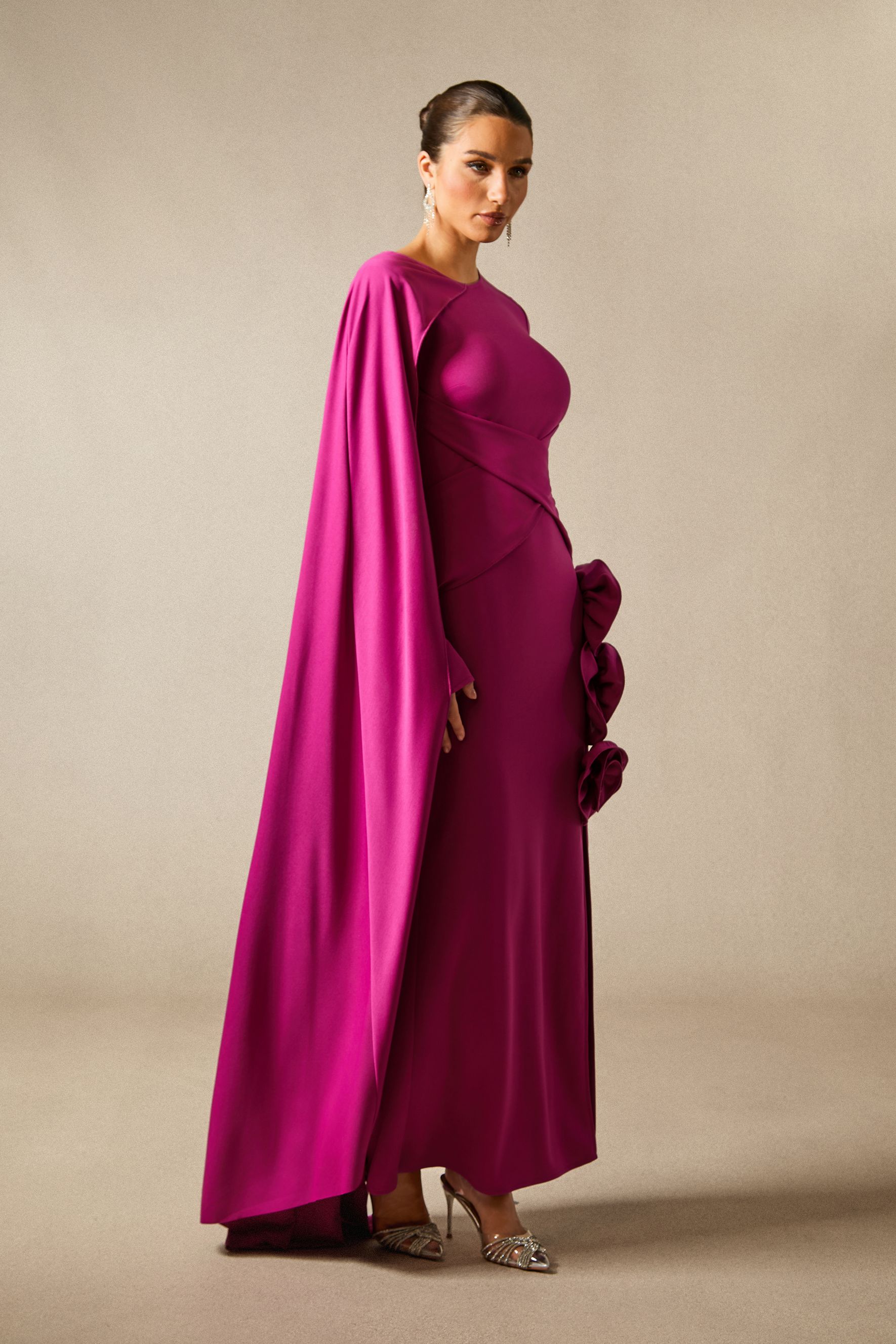 Anastasia Floral Cape Maxi Slit Dress