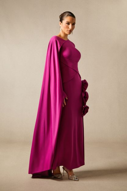 Anastasia Floral Cape Maxi Slit Dress