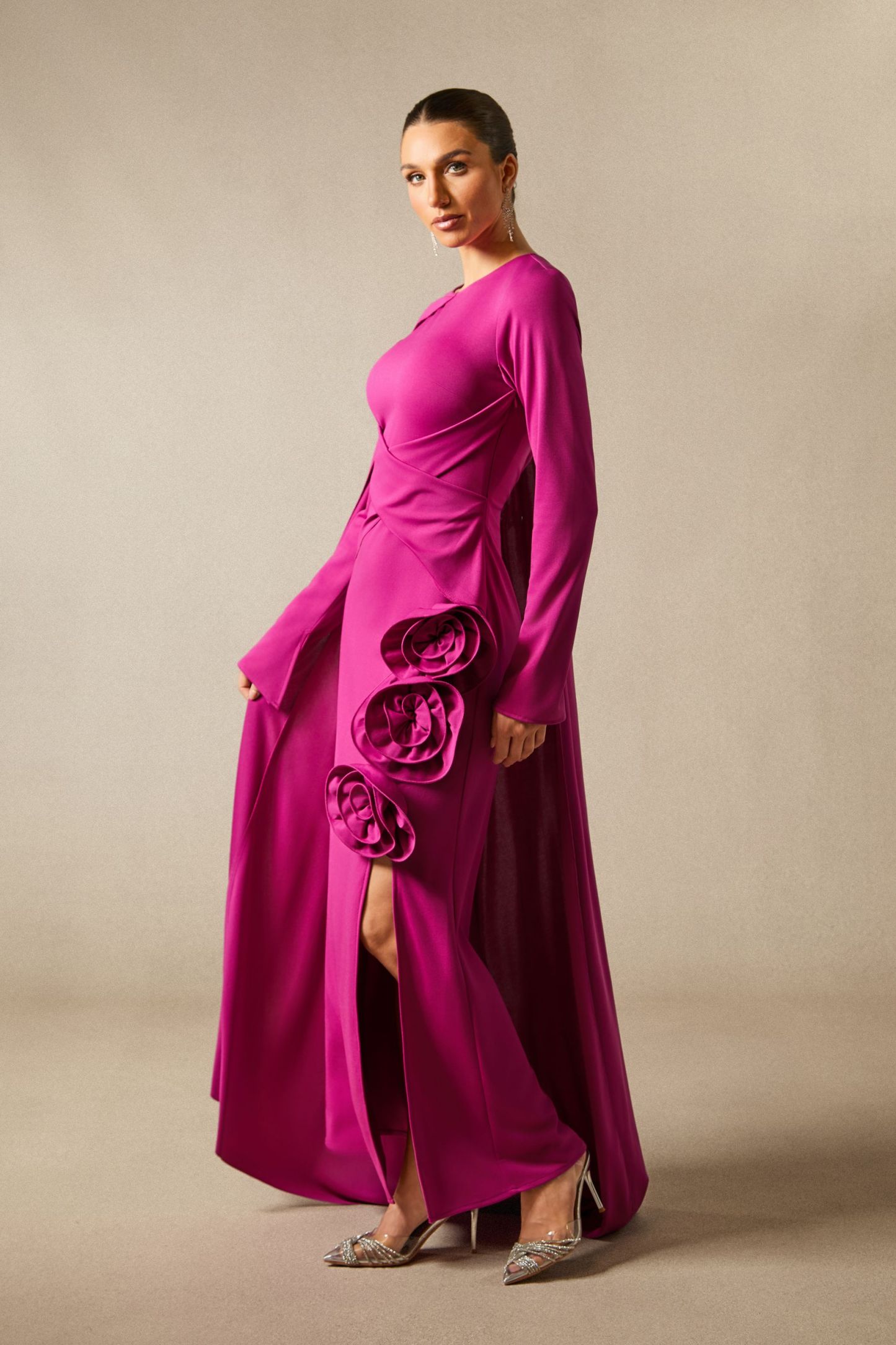 Anastasia Floral Cape Maxi Slit Dress