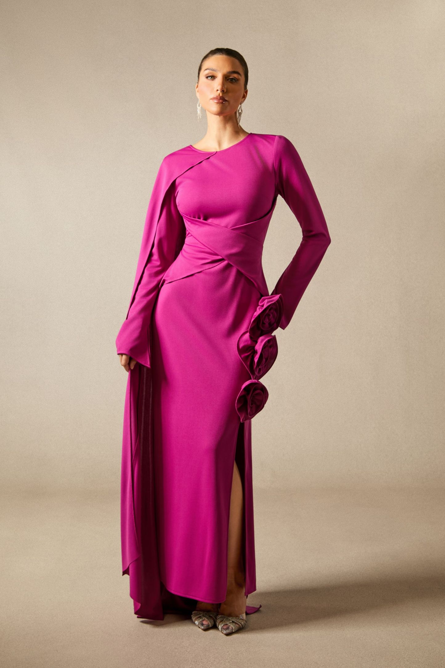 Anastasia Floral Cape Maxi Slit Dress