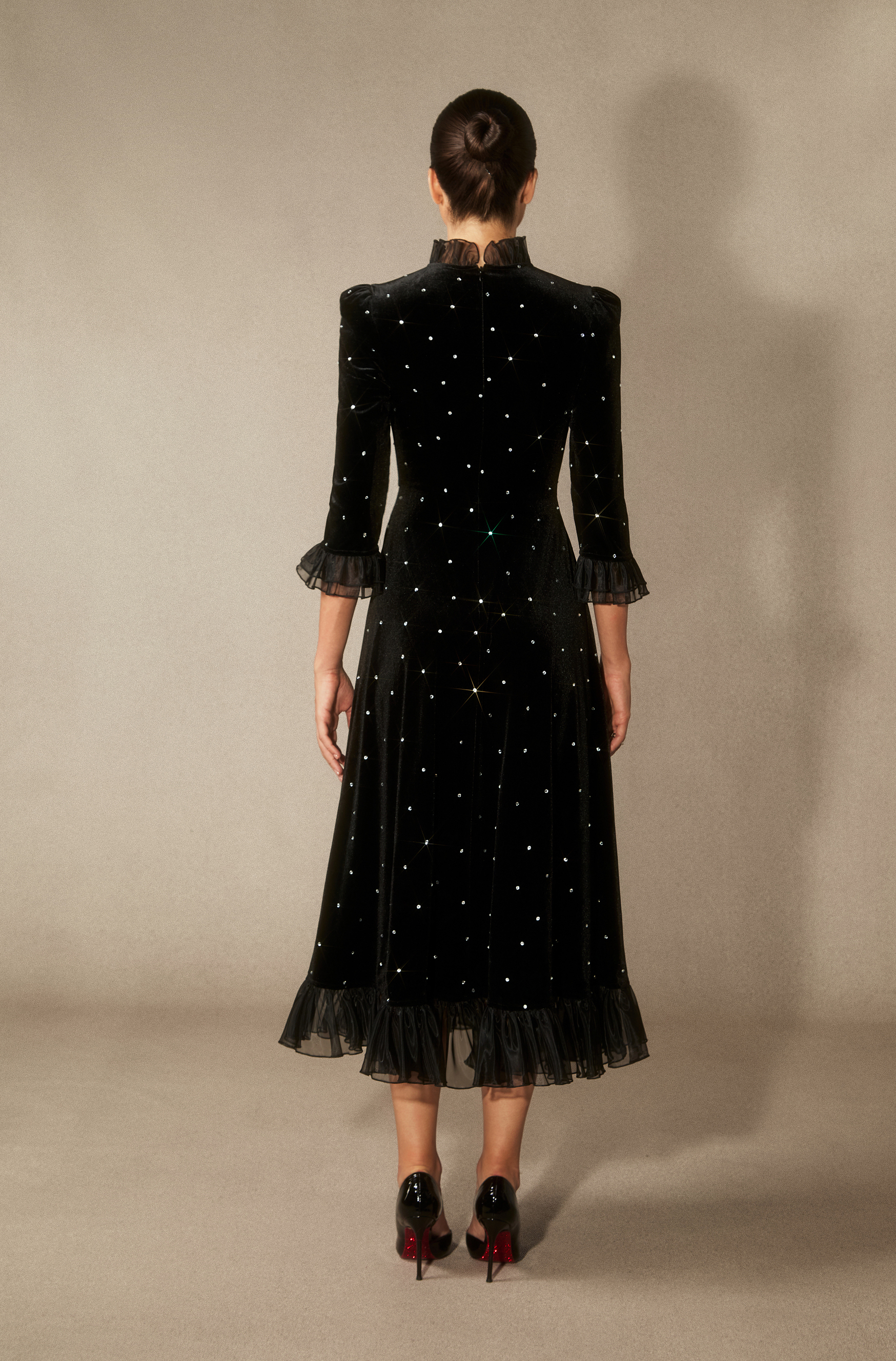 Jolie Diamante Ruffle Velvet Maxi Dress