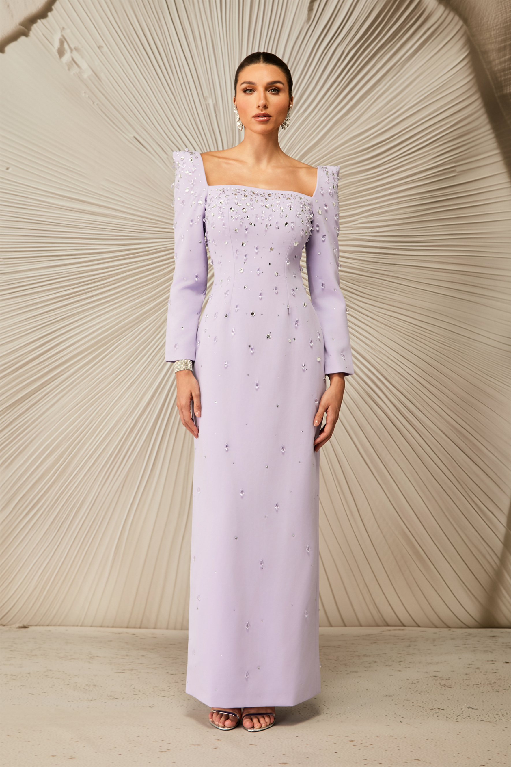 Isabella Crystal Embellished Square Neck Maxi Dress