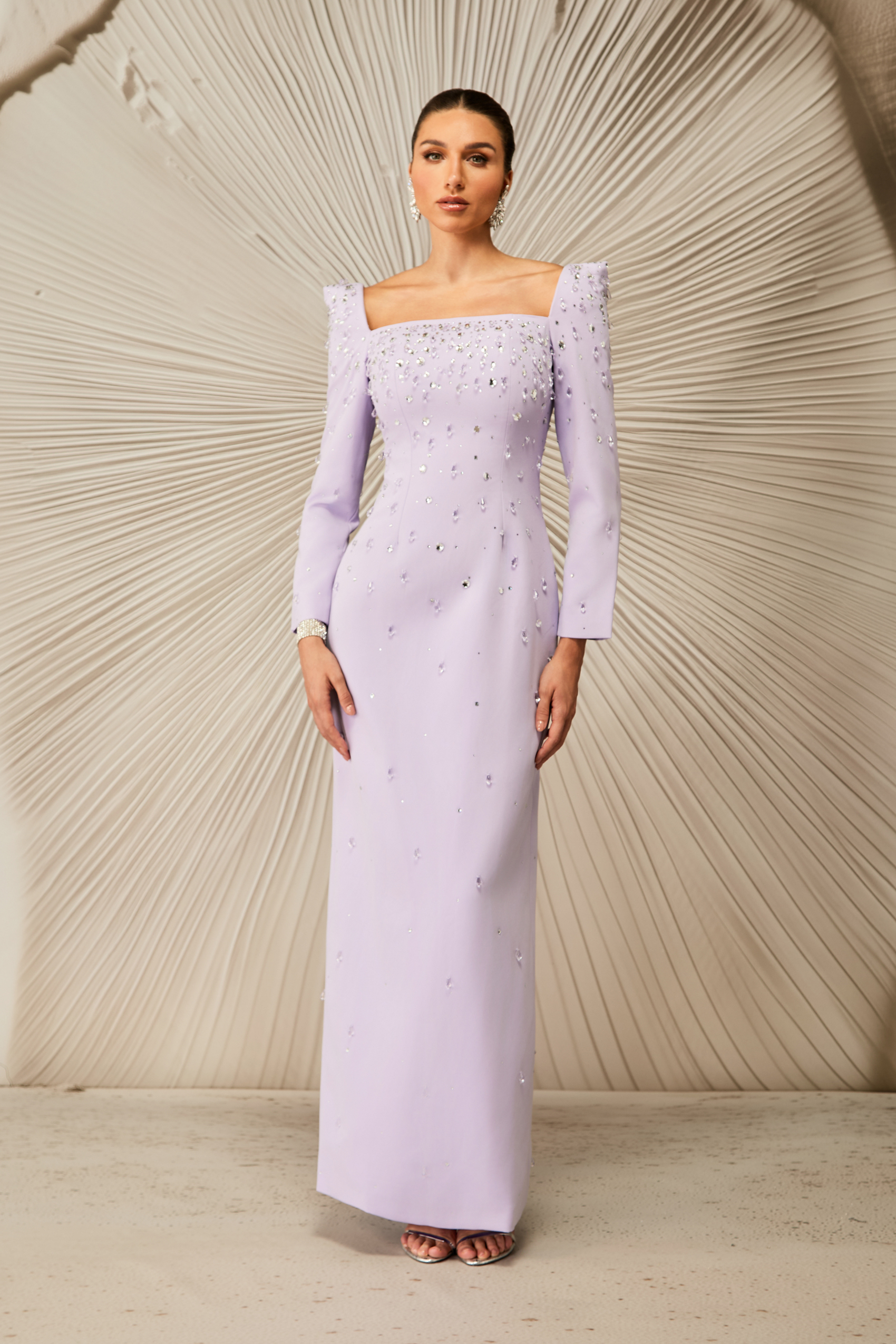 Isabella Crystal Embellished Square Neck Maxi Dress