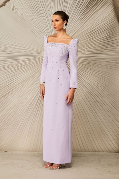 Isabella Crystal Embellished Square Neck Maxi Dress