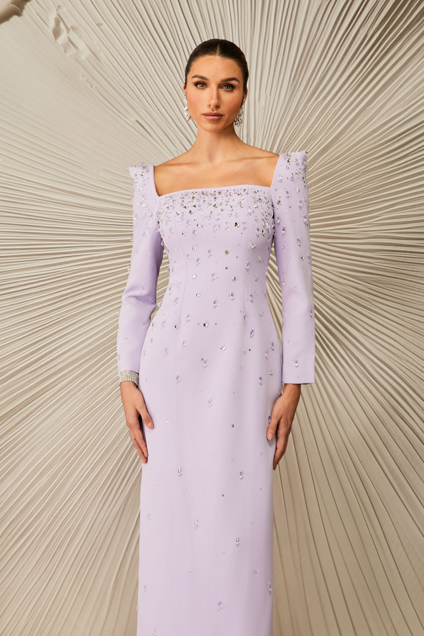 Isabella Crystal Embellished Square Neck Maxi Dress