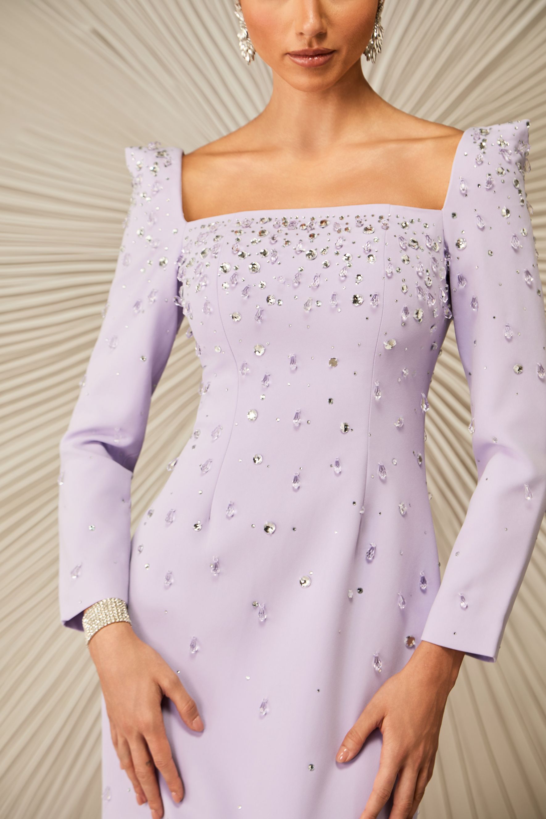 Isabella Crystal Embellished Square Neck Maxi Dress