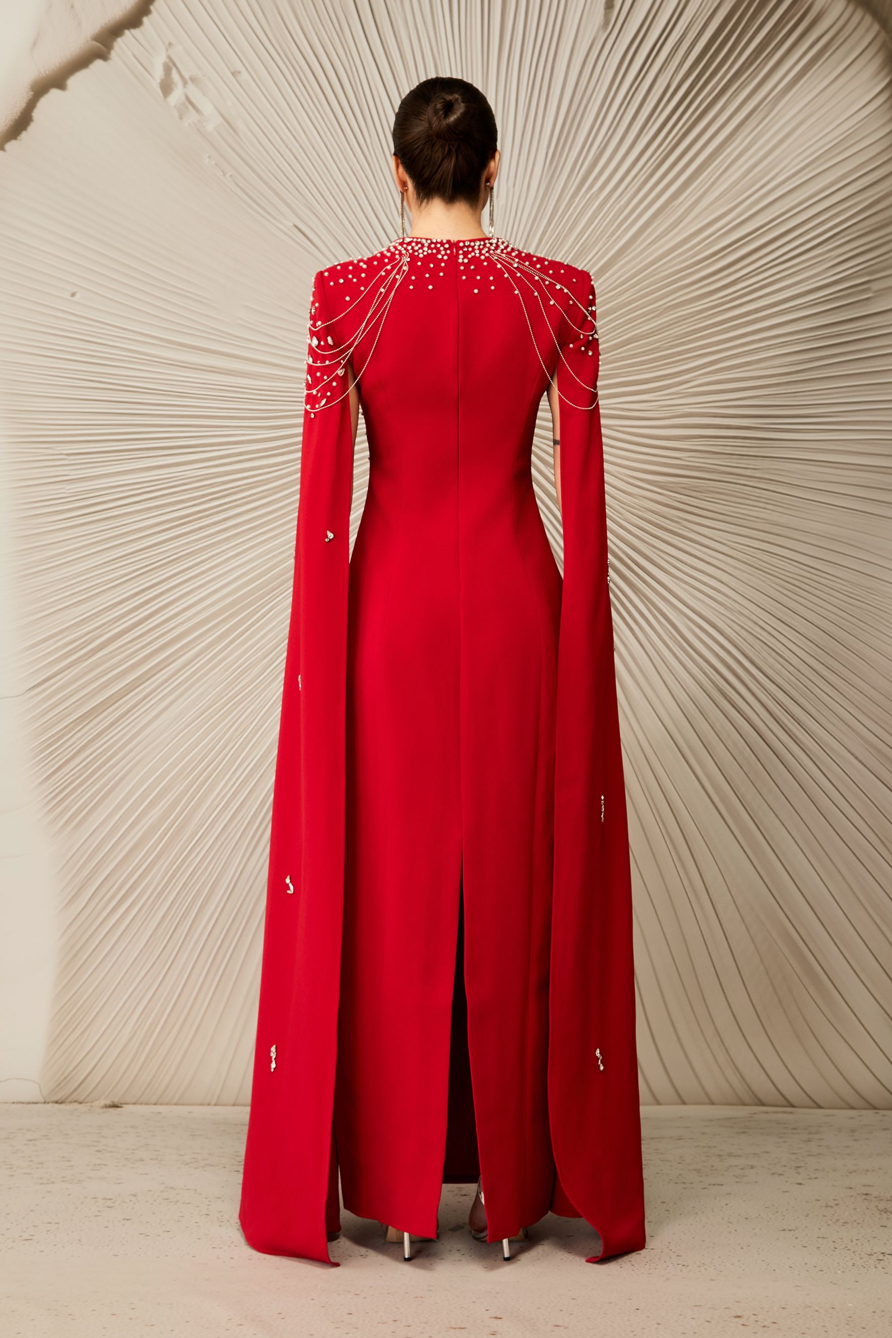 Diana Crystal Embellished Cape Sleeve Maxi Dress