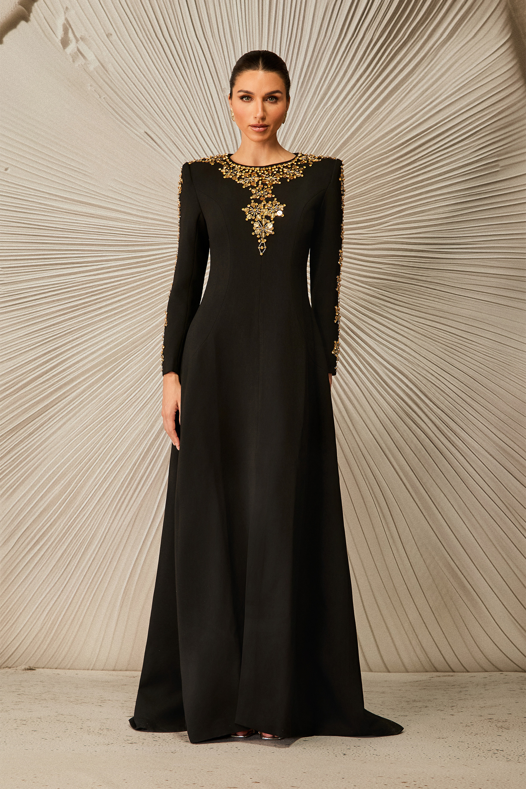 Aria Embellished Long Sleeve Maxi Dress Formal Wedding Guest - Main Image