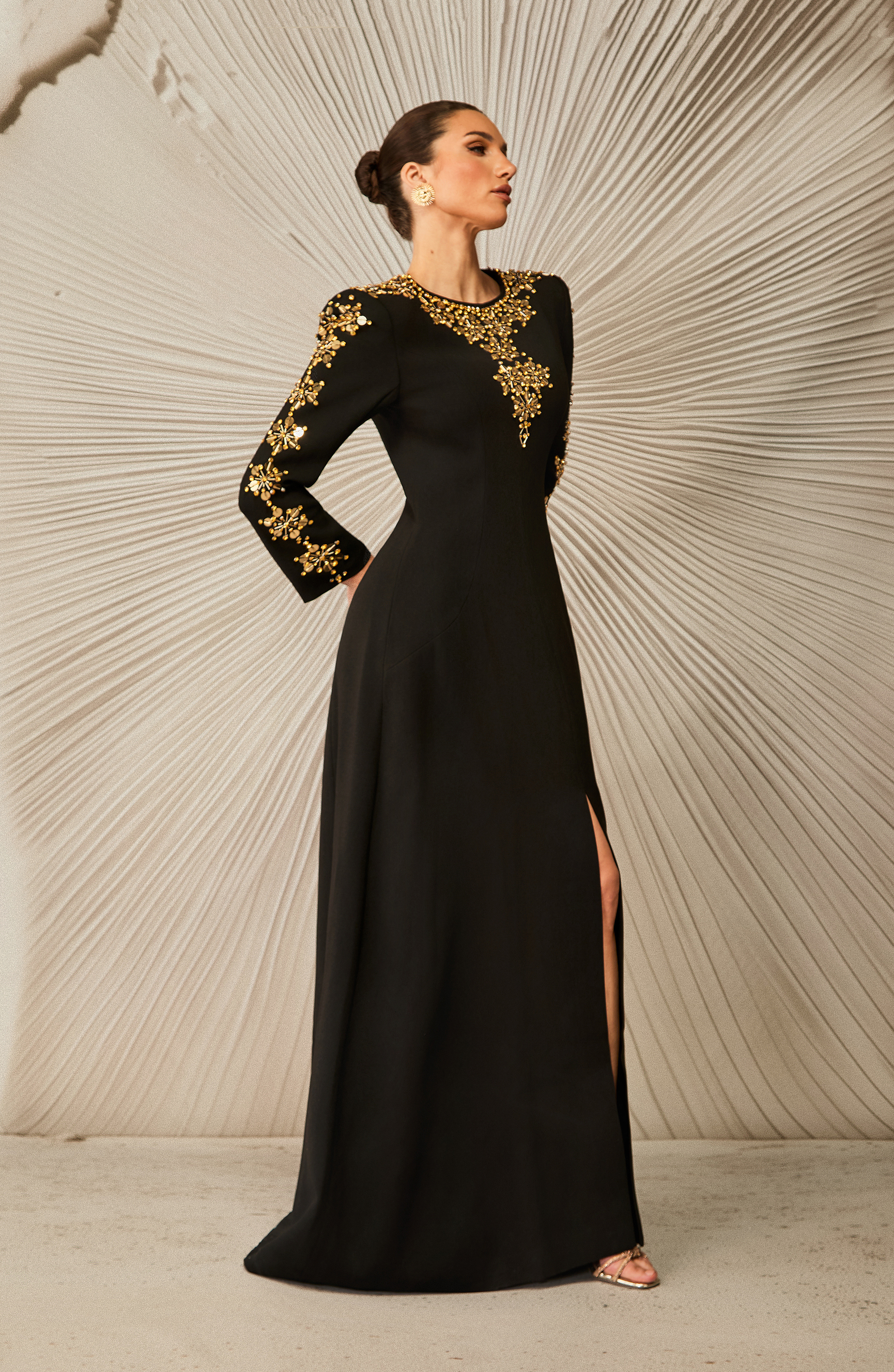 Aria Embellished Long Sleeve Maxi Dress