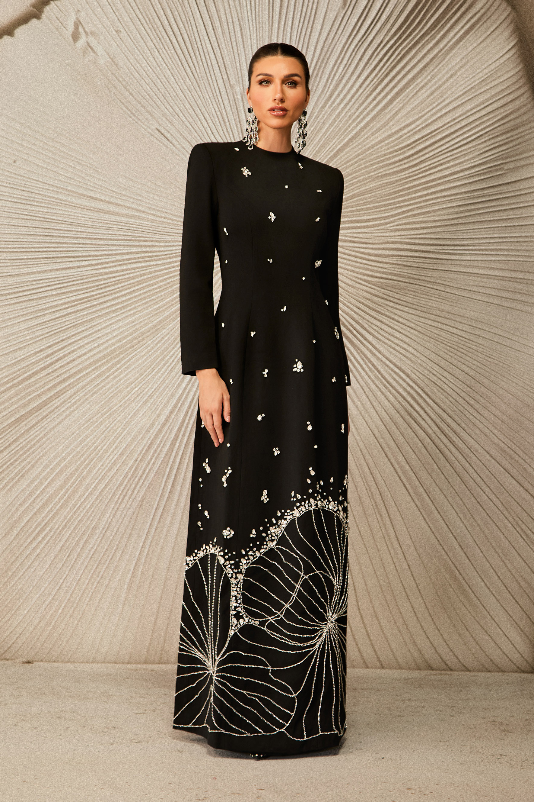 Virginia Long Sleeve Diamond Embellished Maxi Dress