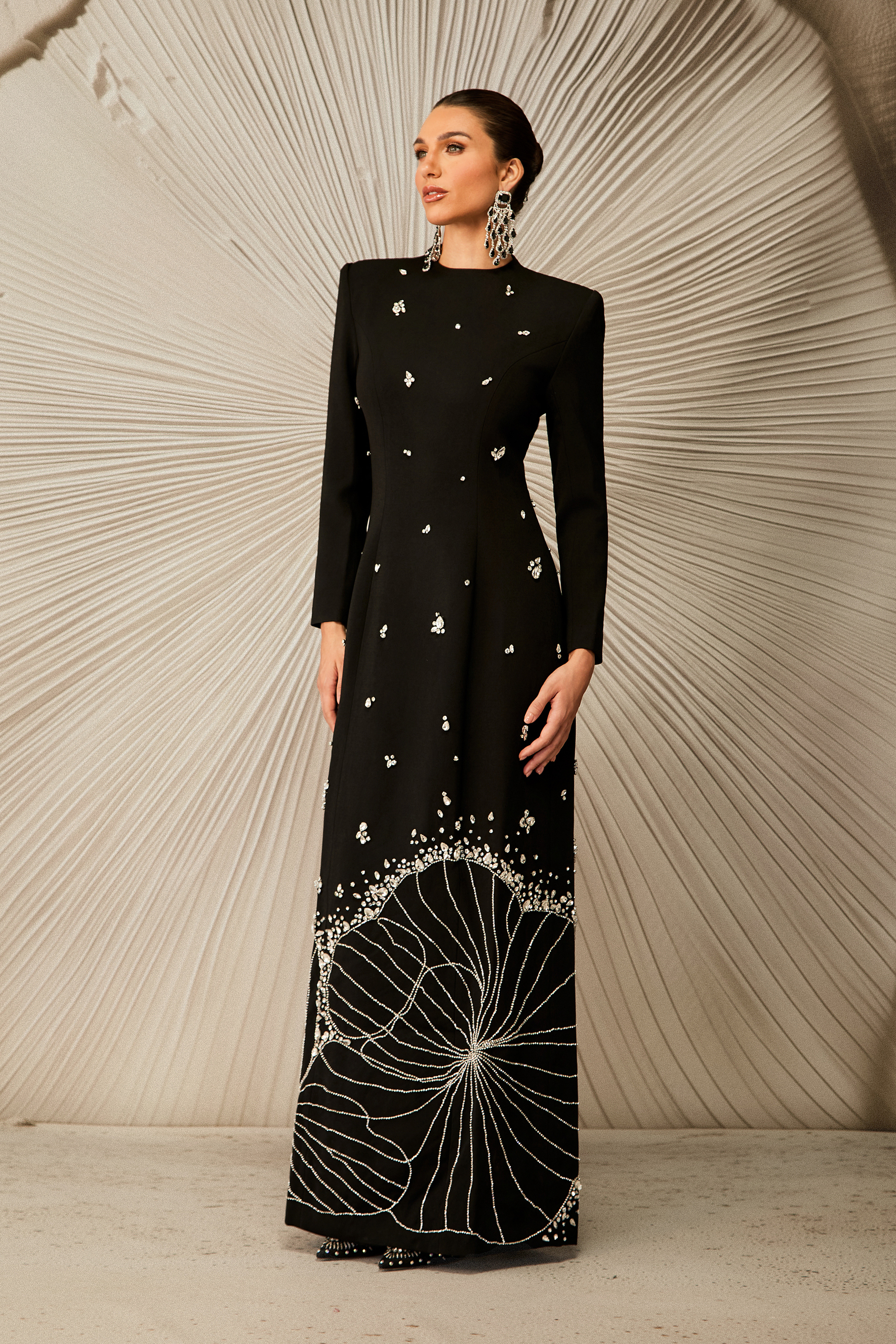 Virginia Long Sleeve Diamond Embellished Maxi Dress