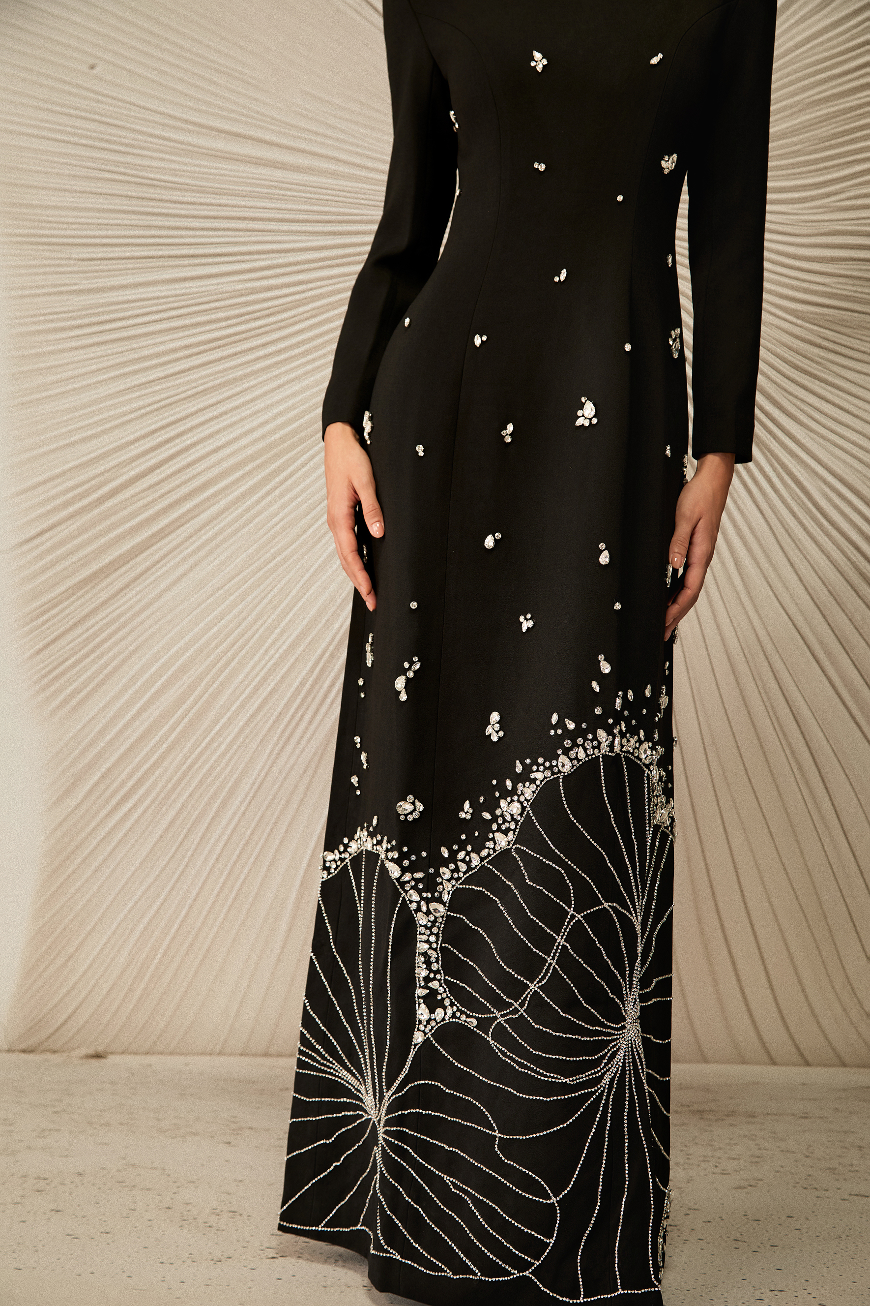Virginia Long Sleeve Diamond Embellished Maxi Dress