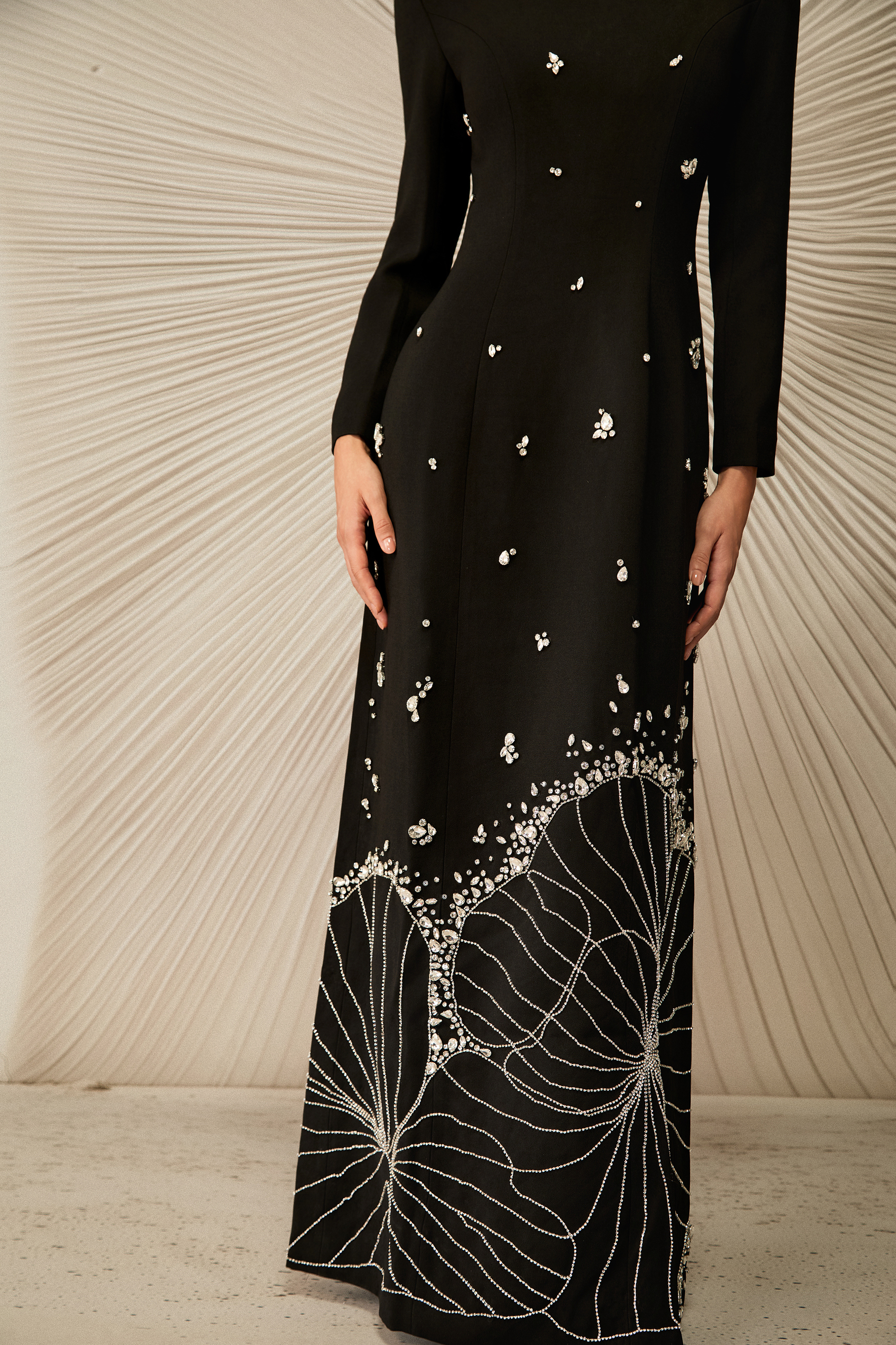 Virginia Long Sleeve Diamond Embellished Maxi Dress