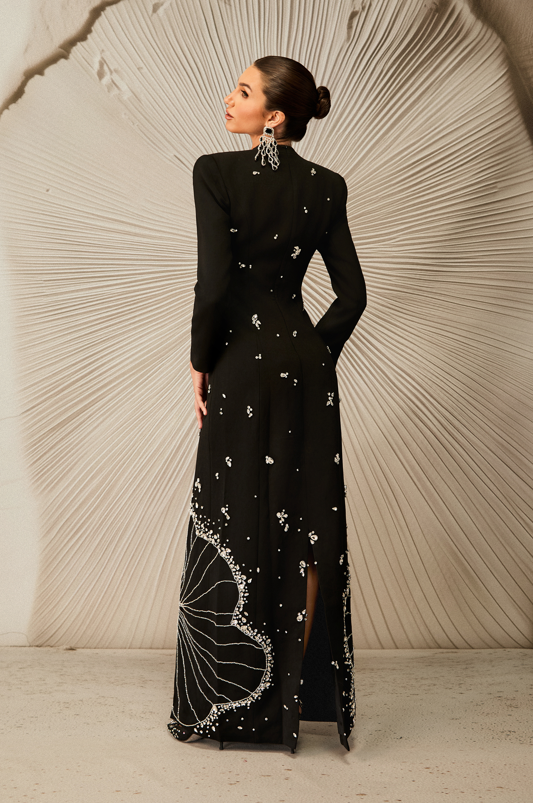 Virginia Long Sleeve Diamond Embellished Maxi Dress