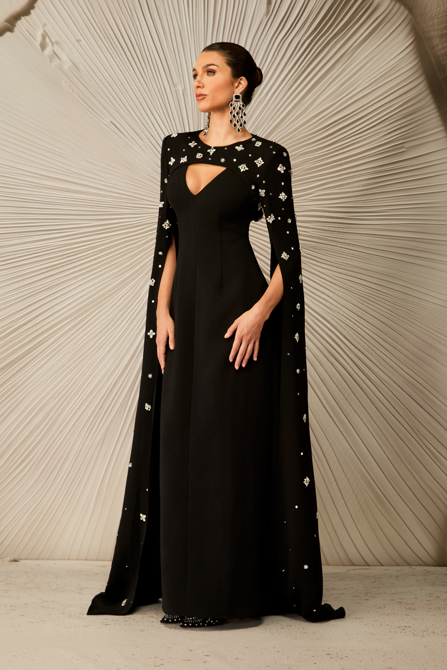 Luna Embellished Cape Sleeve Maxi Dress