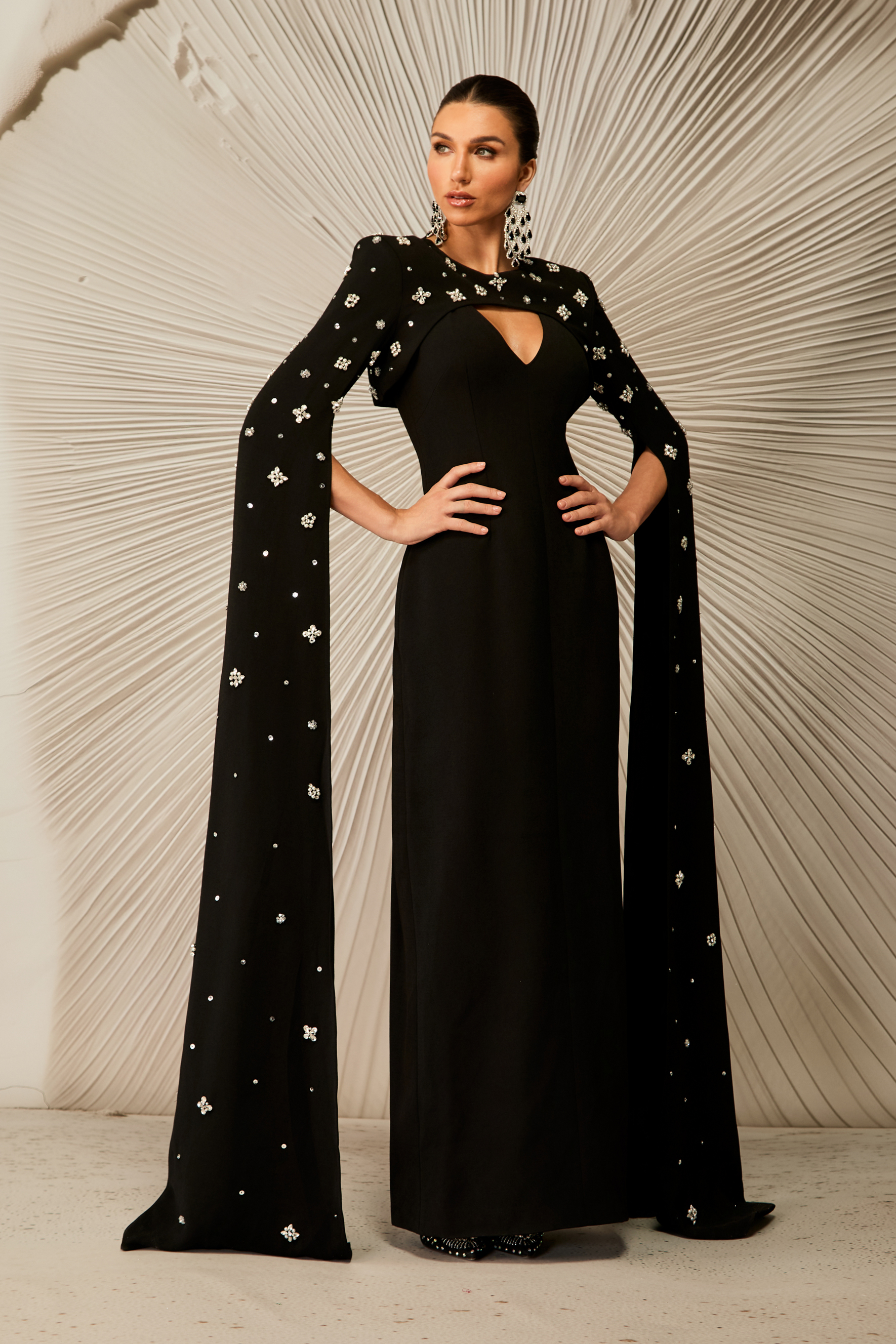 Luna Embellished Cape Sleeve Maxi Dress
