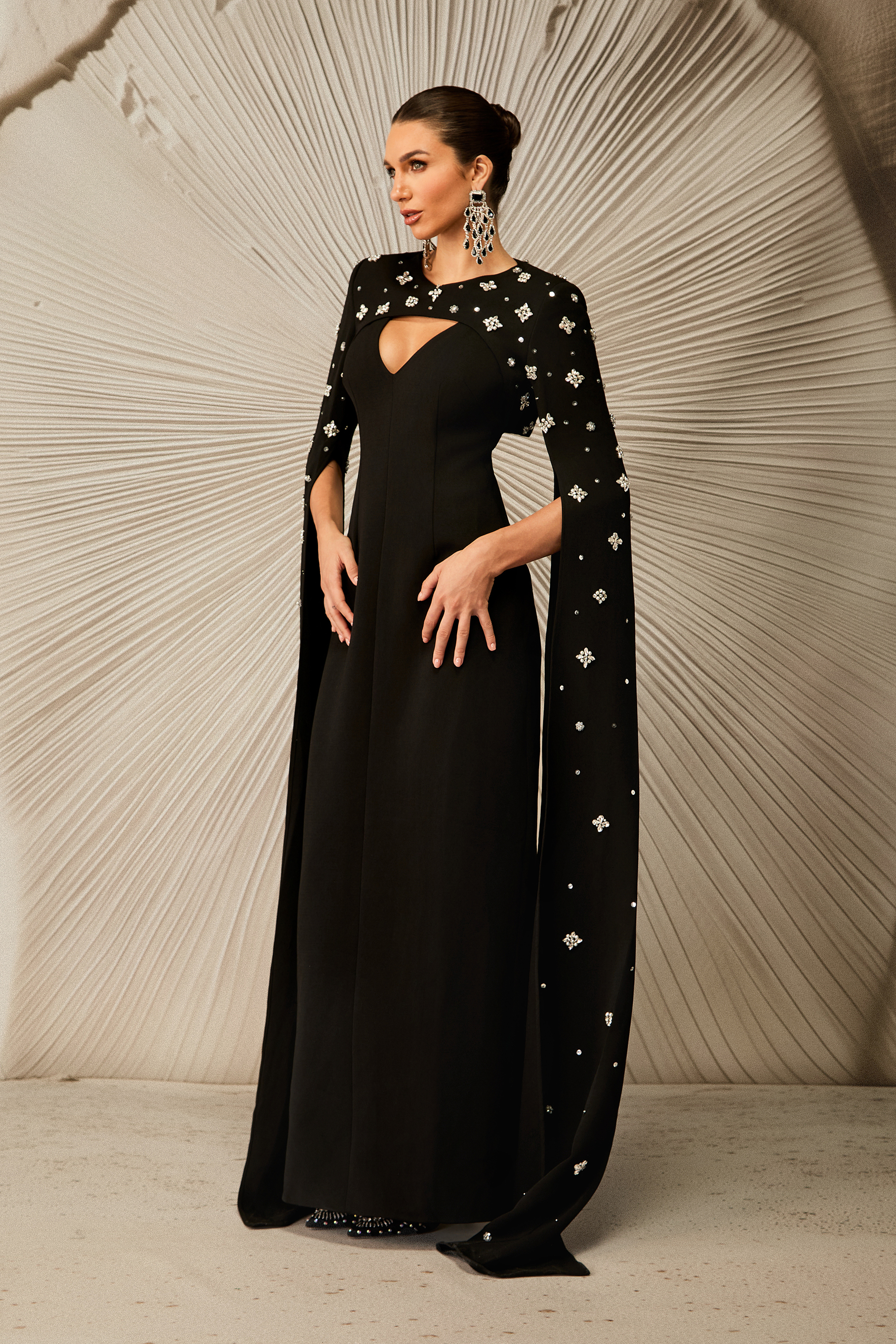 Luna Embellished Cape Sleeve Maxi Dress