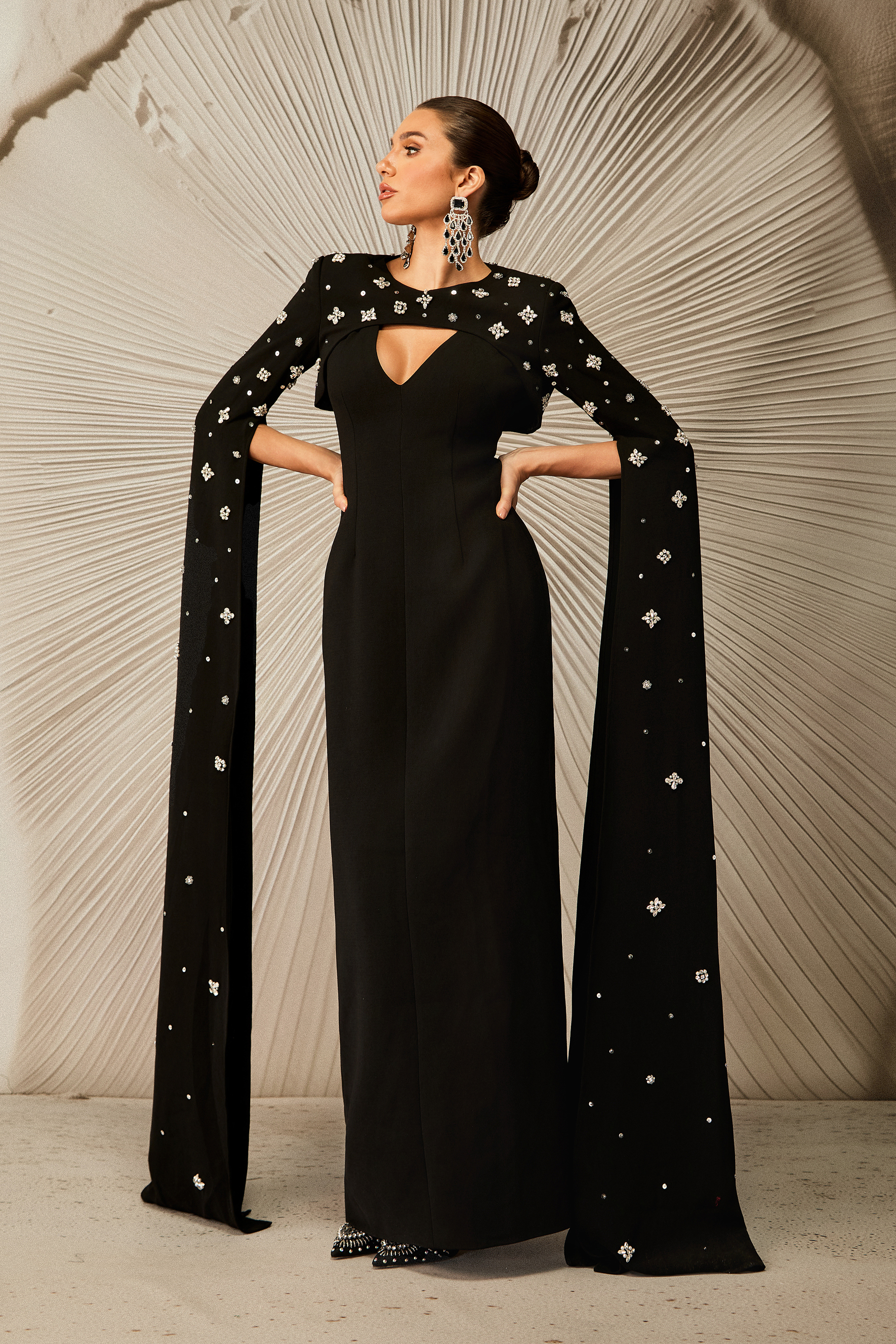 Luna Embellished Cape Sleeve Maxi Dress