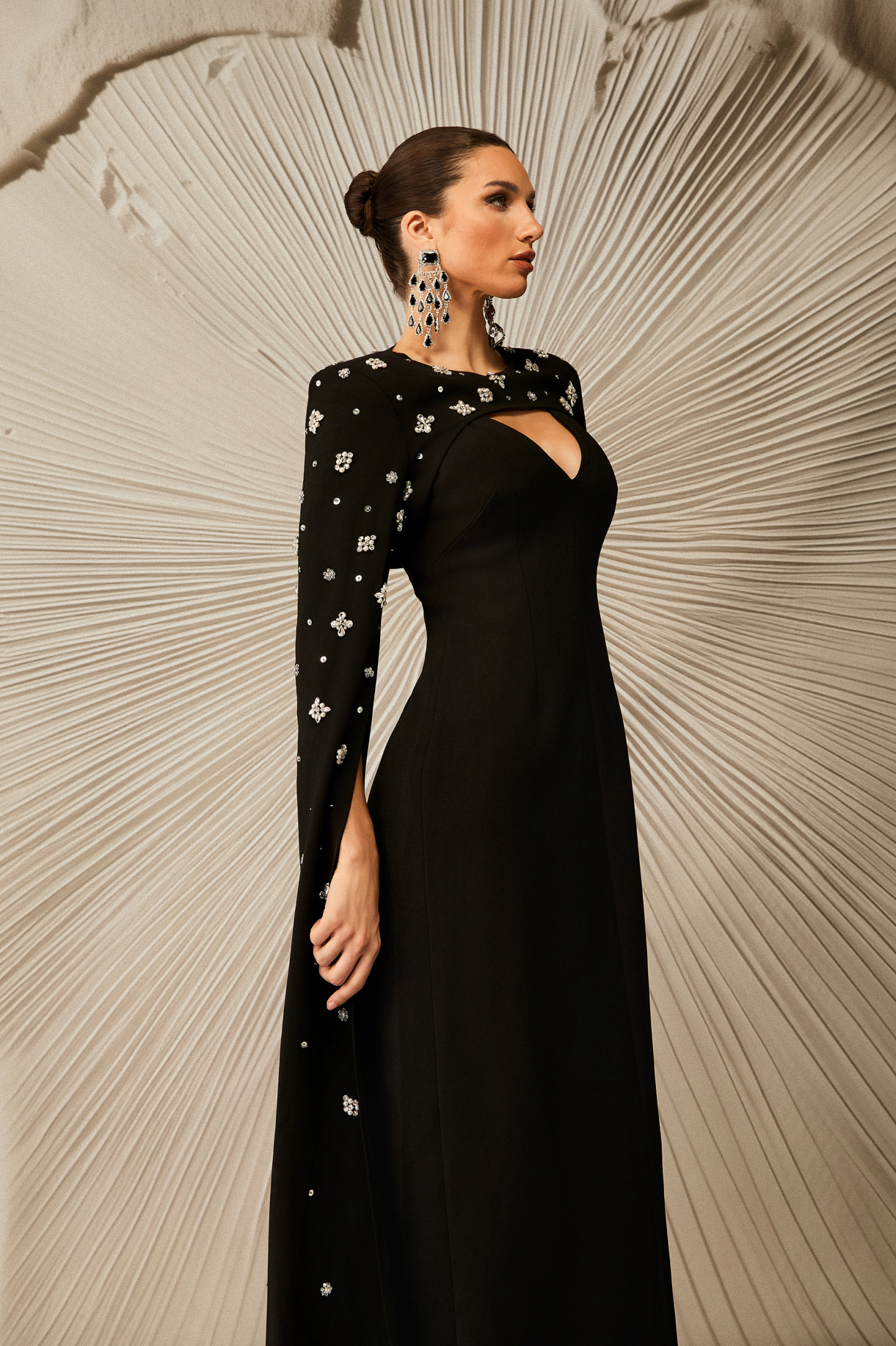 Luna Embellished Cape Sleeve Maxi Dress