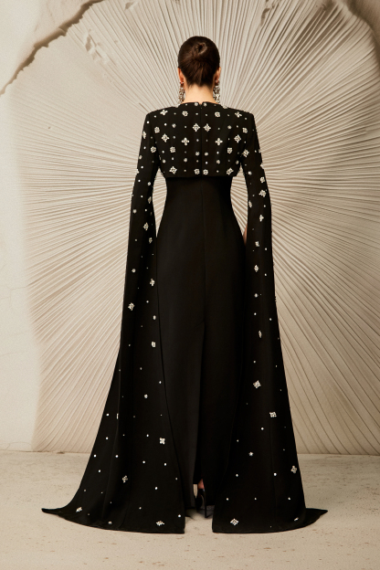 Luna Embellished Cape Sleeve Maxi Dress