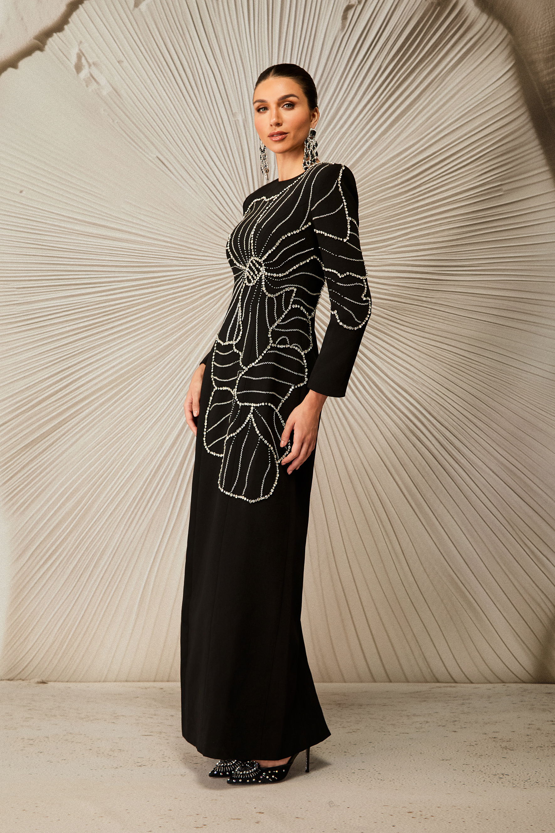 Amanda Embellished Floral Long Sleeve Maxi Dress