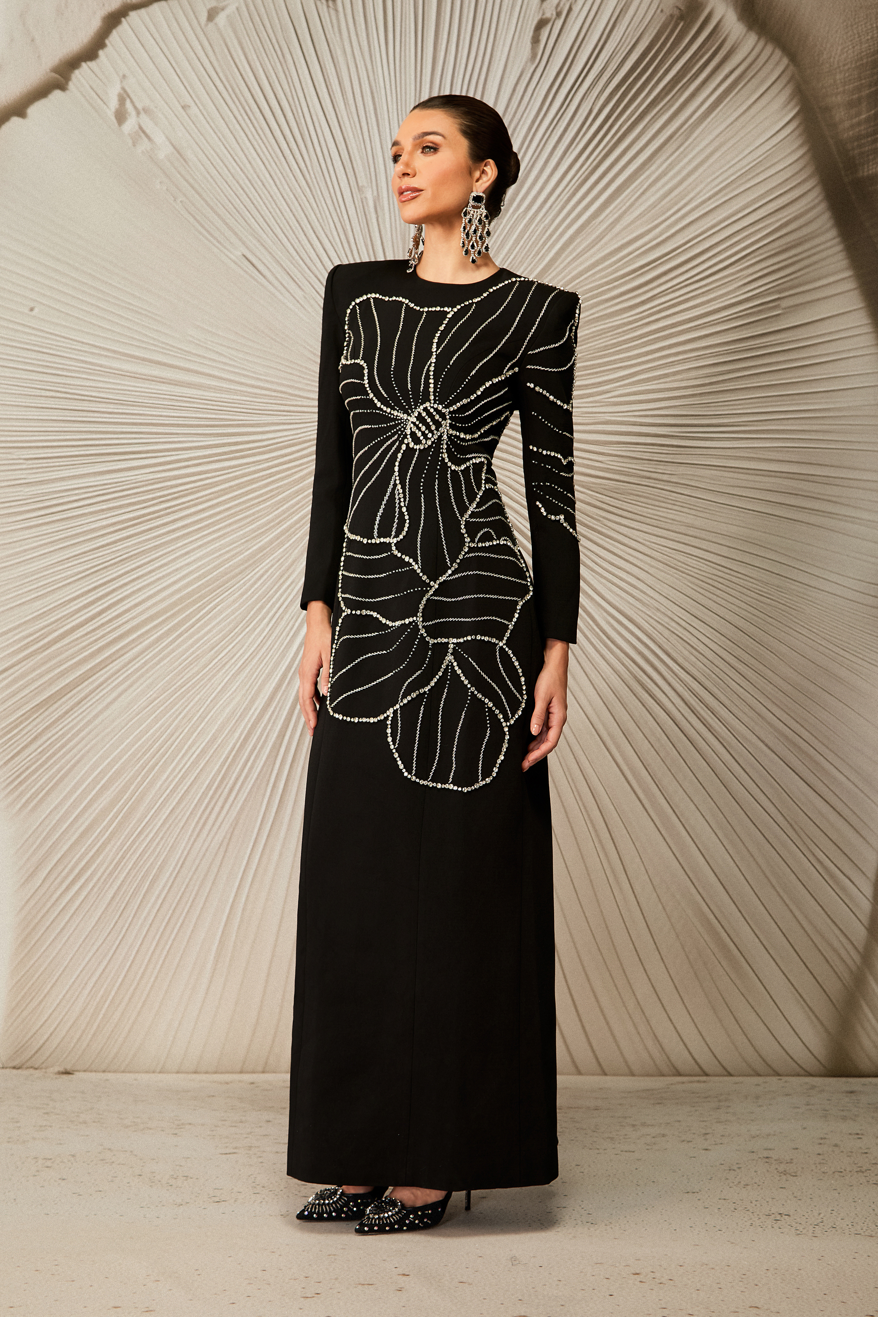 Amanda Embellished Floral Long Sleeve Maxi Dress