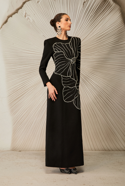 Amanda Embellished Floral Long Sleeve Maxi Dress