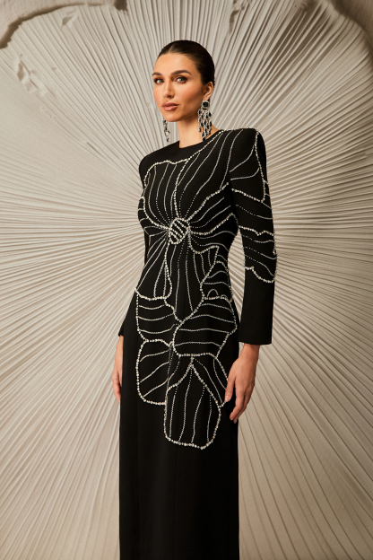 Amanda Embellished Floral Long Sleeve Maxi Dress