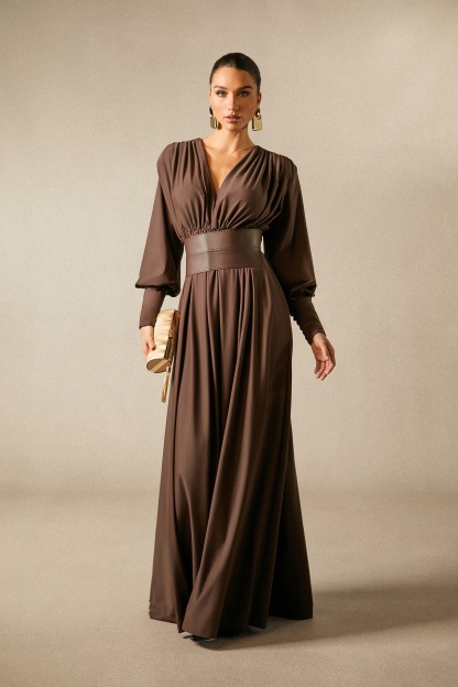 Renata Plunge Long Sleeve Maxi Dress