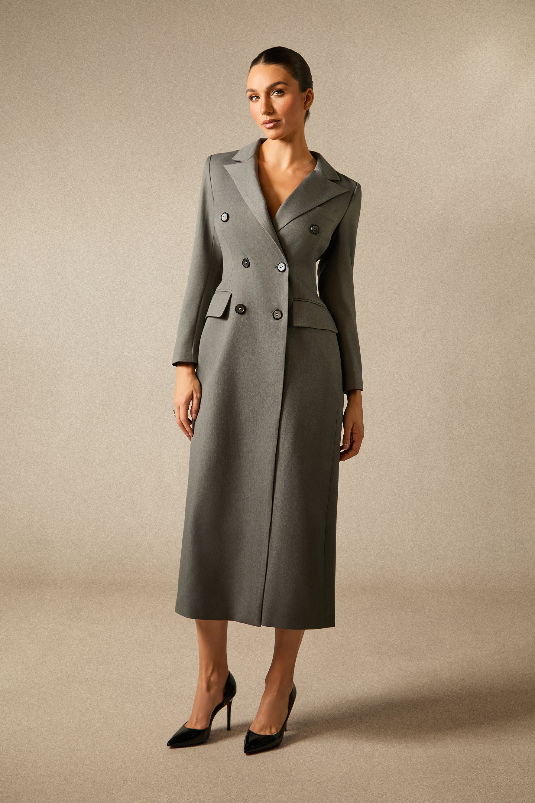 Khloe Double Breasted Peak Lapel Coat – sunfere