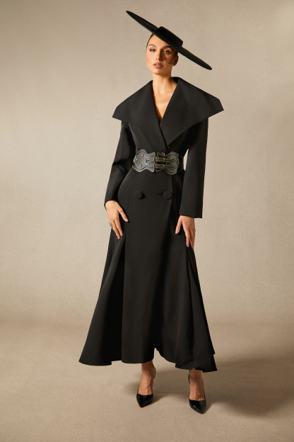 Gabrielle Wide Lapel Double Breasted Coat with Belt